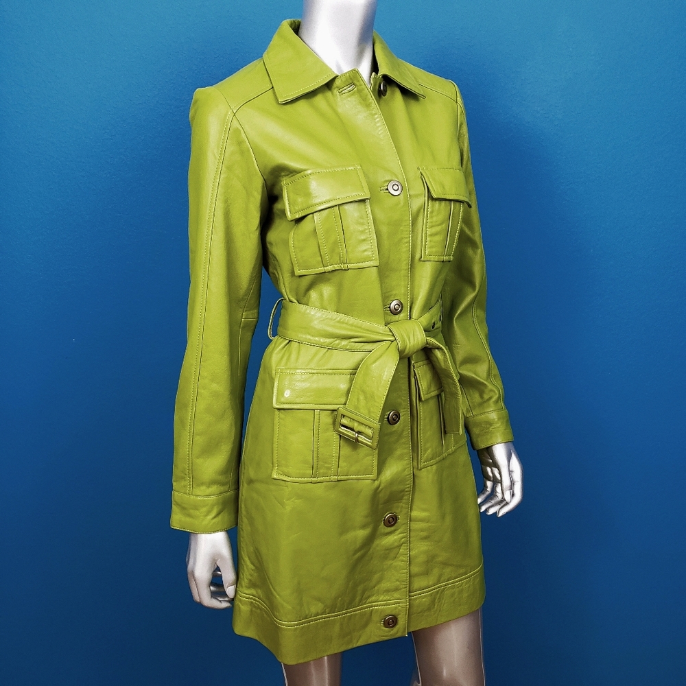 🆕️🌿🍀 MUUBAA Green Utility Tie Waist Leather Coat // (GENUINE LEATHER) //(NWT) - Picture 6 of 12